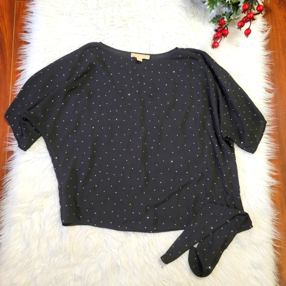 Michael Kors Womens Black White Dots Blouse